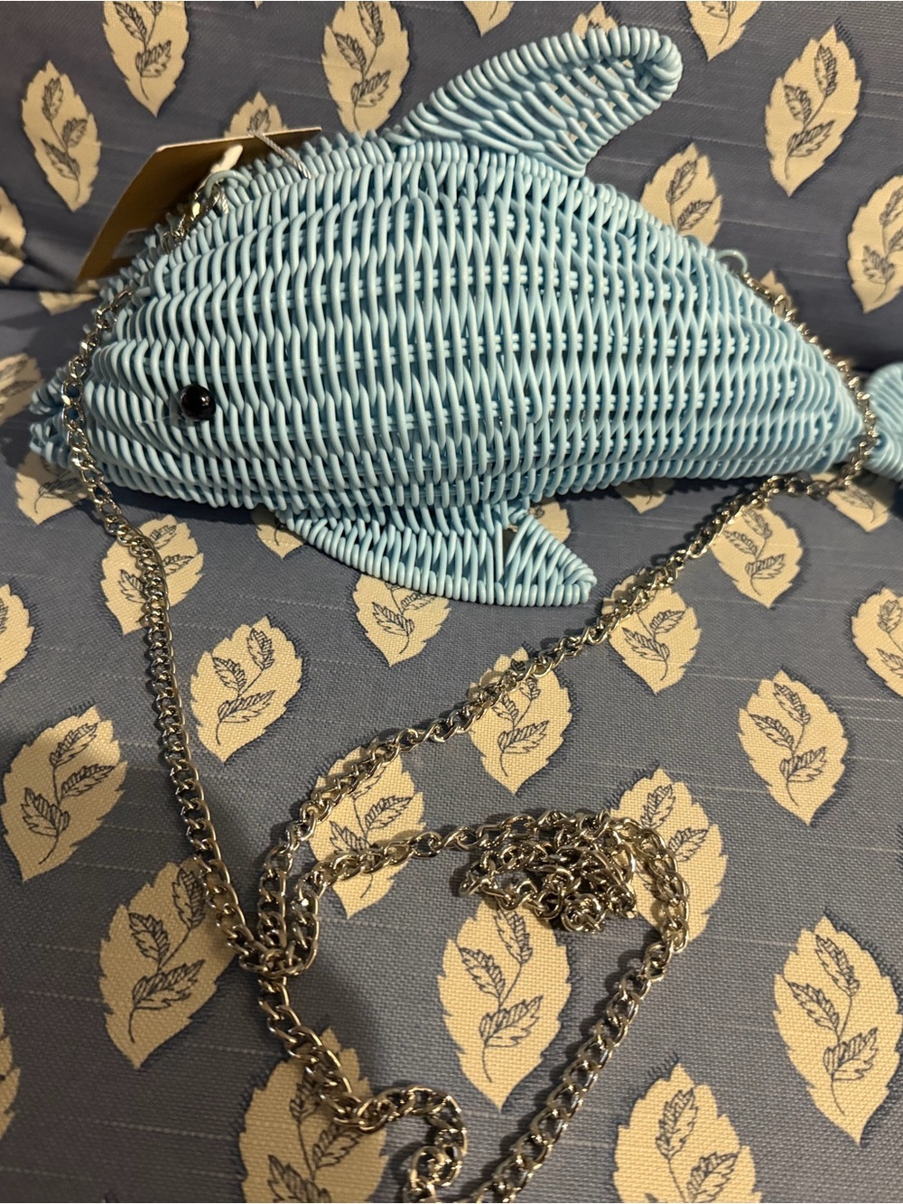 Tommy Bahama Light Blue Woven Dolphin Crossbody Bag